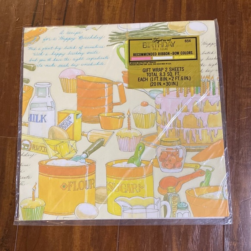 Vintage American Greetings Kitchen Baking Gift Wrap 2 Sheets NOS USA